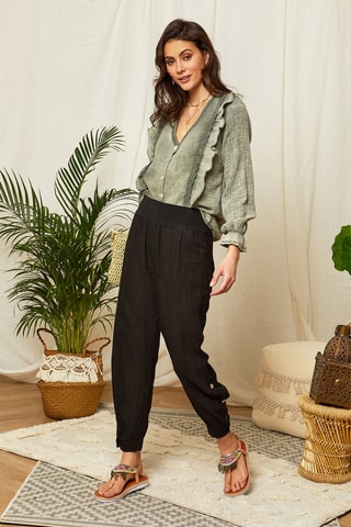 Casual Broek - Zwart - 100% linnen - Zwart