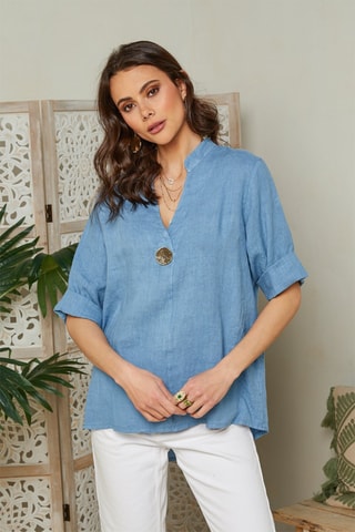 Top - Indigoblauw - 100% linnen - Indigo