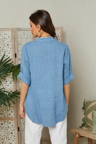 Top - Indigoblauw - 100% linnen - Indigo