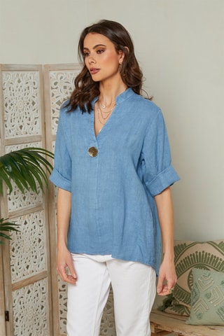 Top - Indigoblauw - 100% linnen - Indigo