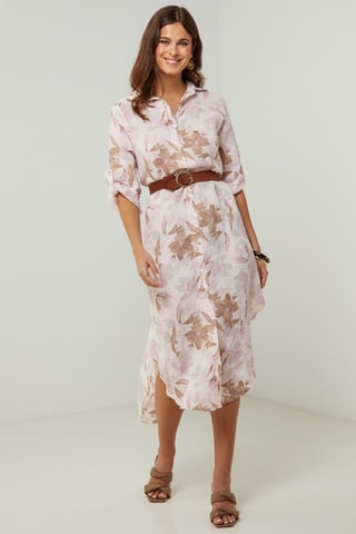 Linnen Blouse-jurk - Wit en oudroze - Wit