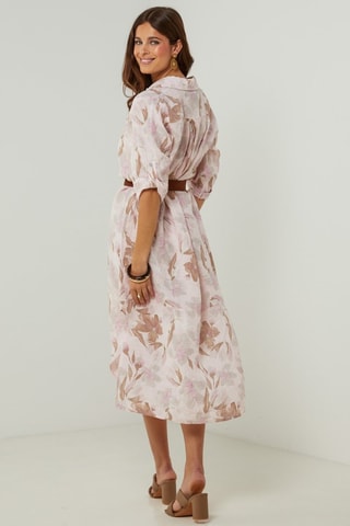 Linnen Blouse-jurk - Wit en oudroze - Wit