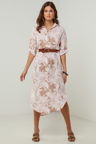 Linnen Blouse-jurk - Wit en oudroze - Wit