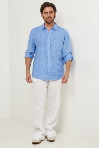 100% Linnen Overhemd - Indigoblauw - Indigo