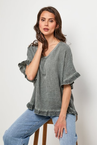 Linnen Top - Kaki - Kaki