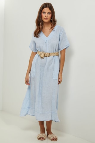 100% Linnen Jurk - Hemelsblauw - Hemelsblauw