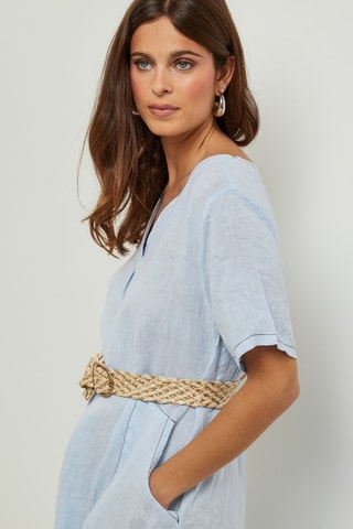 100% Linnen Jurk - Hemelsblauw - Hemelsblauw