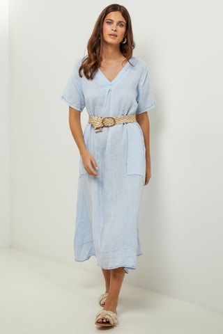 100% Linnen Jurk - Hemelsblauw - Hemelsblauw