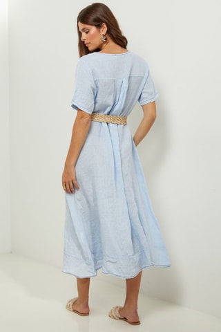 100% Linnen Jurk - Hemelsblauw - Hemelsblauw
