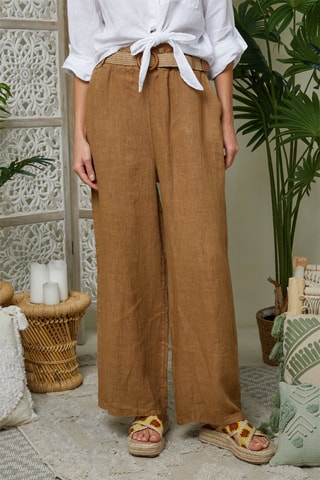 Wijde Broek Hoge Taille - Camel - 100% linnen - Camel