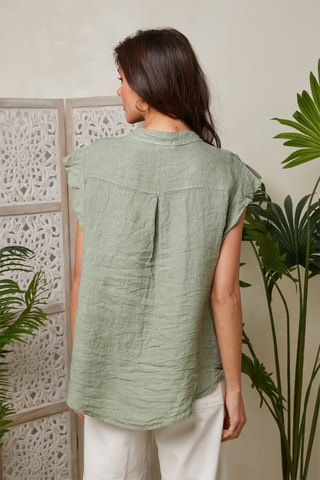 Mouwloze Linnen Blouse - Kaki - Kaki
