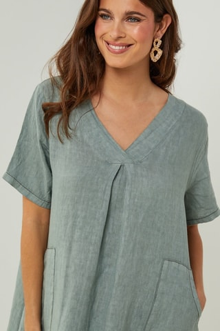 100% Linnen Jurk - Kaki - Kaki