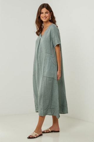 100% Linnen Jurk - Kaki - Kaki
