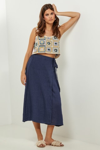 100% Linnen Rok - Marineblauw - Marineblauw