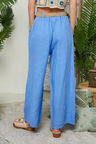 Wijde Broek Hoge Taille - Lichtblauw - 100% linnen - Blauw