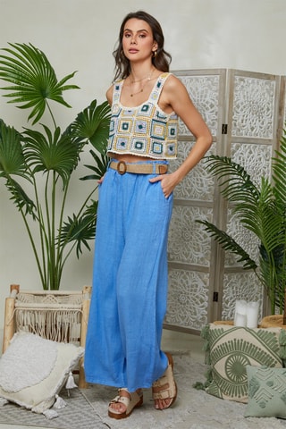 Wijde Broek Hoge Taille - Lichtblauw - 100% linnen - Blauw