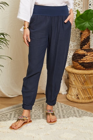 Casual Broek - Marineblauw - 100% linnen - Marineblauw