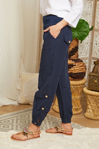 Casual Broek - Marineblauw - 100% linnen - Marineblauw