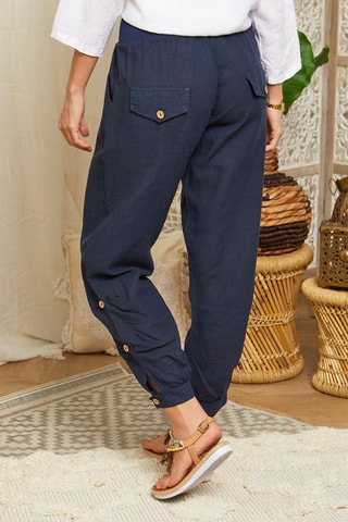 Casual Broek - Marineblauw - 100% linnen - Marineblauw