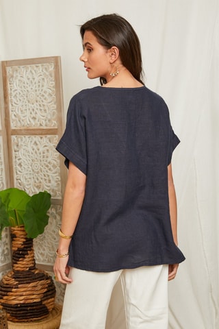 Top - Marineblauw - 100% linnen - Marineblauw