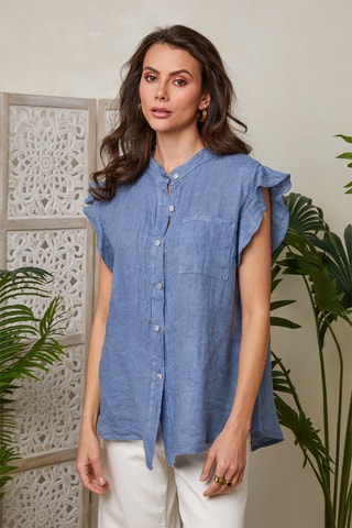 Mouwloze Linnen Blouse - Indigoblauw - Indigo
