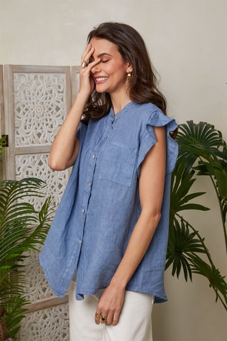 Mouwloze Linnen Blouse - Indigoblauw - Indigo