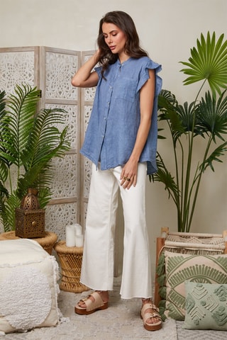 Mouwloze Linnen Blouse - Indigoblauw - Indigo