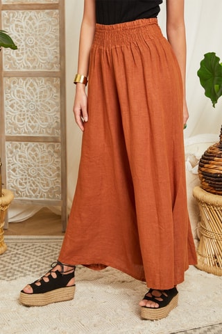 Linnen Broek Flare Cut Tabakbruin - Bruin