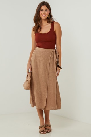 100% Linnen Rok - Camel - Camel