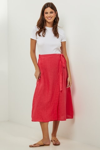 100% Linnen Rok - Koraalrood - Koraalrood