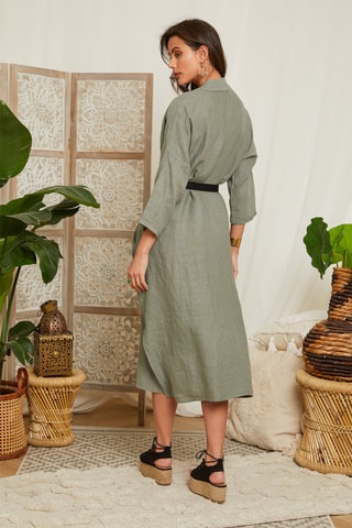 100% Linnen Jurk - Kaki