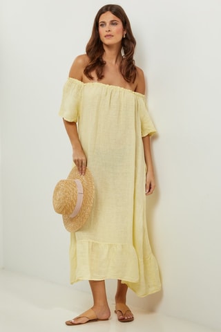 100% Linnen Jurk - Geel - Geel