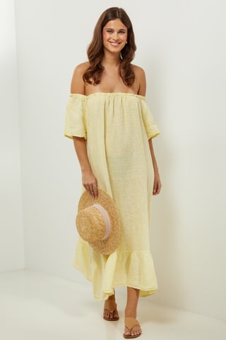 100% Linnen Jurk - Geel - Geel