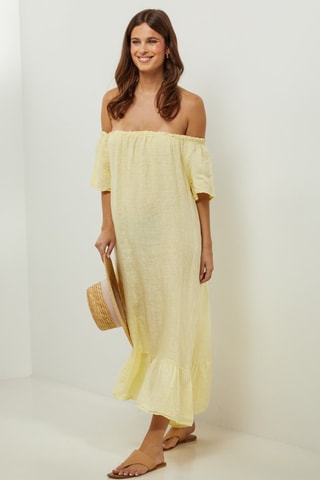 100% Linnen Jurk - Geel - Geel
