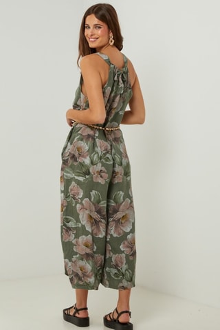 Mouwloze 100% Linnen Jumpsuit - Kaki - Kaki