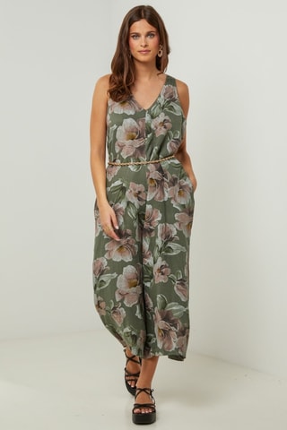Mouwloze 100% Linnen Jumpsuit - Kaki - Kaki