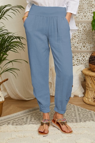 Casual Broek - Blauw - 100% linnen - Blauw