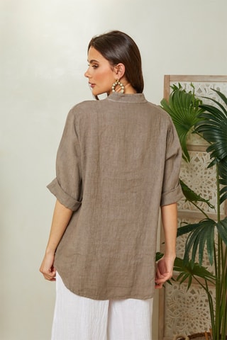 Top - Taupe - 100% linnen - Taupe