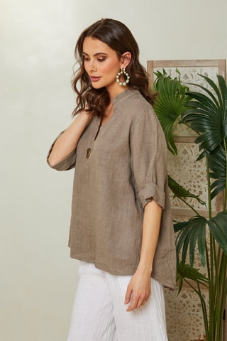 Top - Taupe - 100% linnen - Taupe
