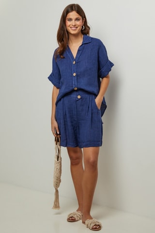 100% Linnen Short - Marineblauw - Marineblauw