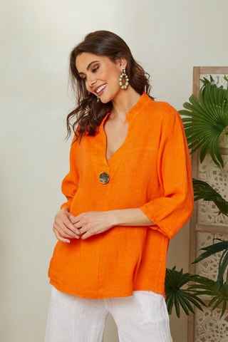 Wijduitlopende Top - Oranje - 100% linnen - Oranje