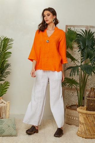 Wijduitlopende Top - Oranje - 100% linnen - Oranje