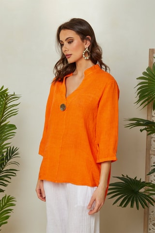 Wijduitlopende Top - Oranje - 100% linnen - Oranje