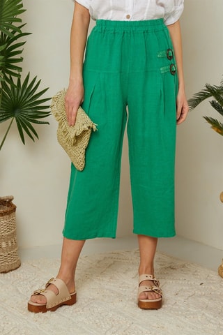Linnen Driekwart Broek Groen - Groen