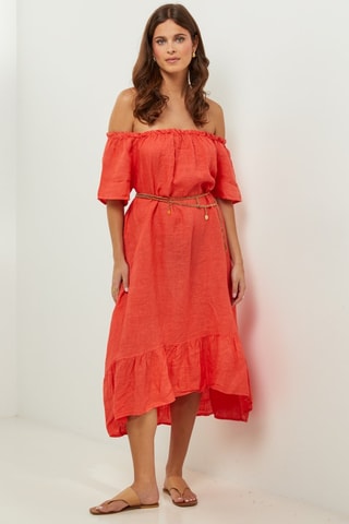 100% Linnen Jurk - Oranje - Oranje