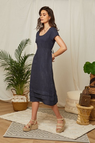 Lange Linnen Jurk Marineblauw - Marineblauw