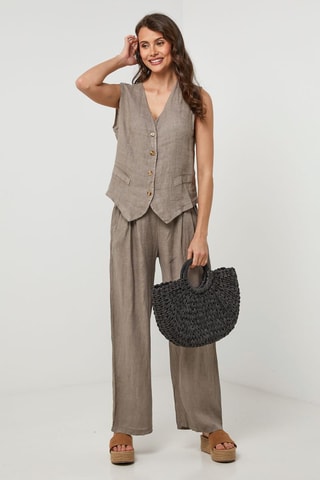 Mouwloos Linnen Vest - Taupe - 100% linnen - Taupe