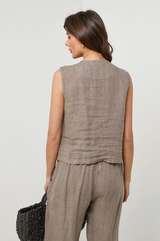 Mouwloos Linnen Vest - Taupe - 100% linnen - Taupe