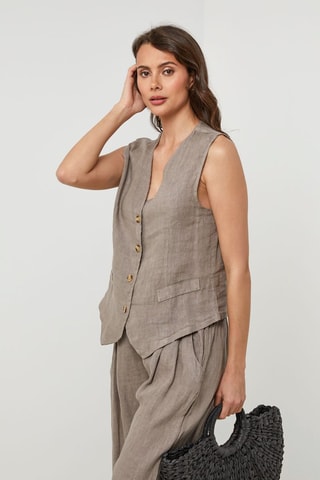 Mouwloos Linnen Vest - Taupe - 100% linnen - Taupe
