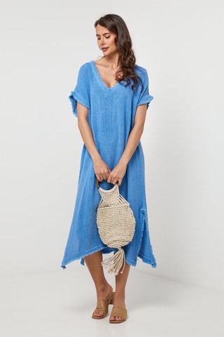 Lange Linnen Jurk - Blauw - Blauw